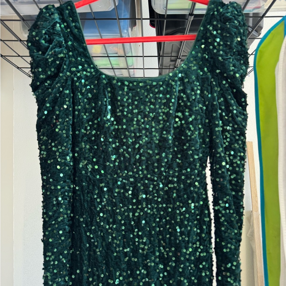 Shimmering Emerald Long Sleeve Dress